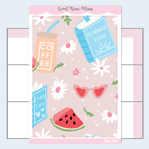 Summer Book Pattern Vinyl Planner Sticker | Fnc 762