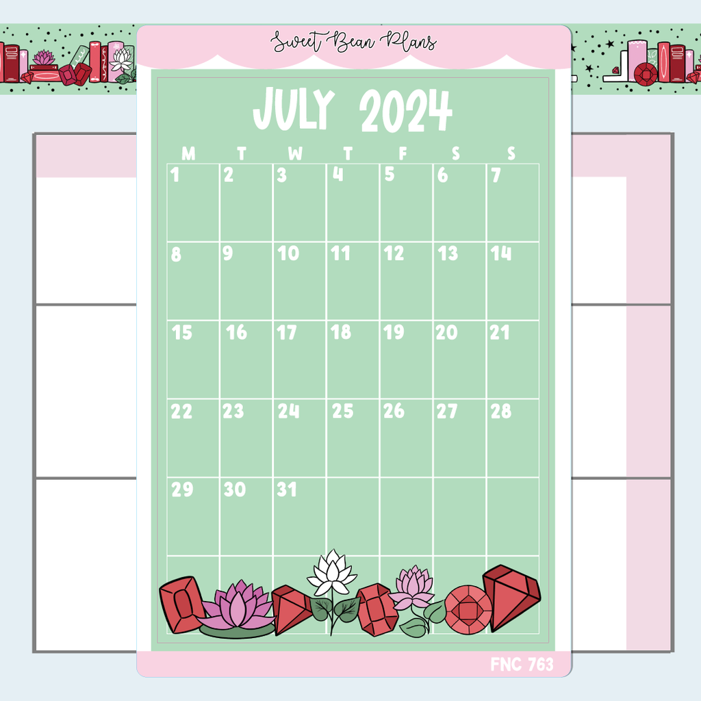 July 2024 Calendar Large Vinyl Planner Stickers | Fnc 763