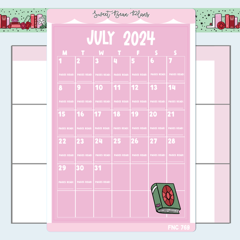 July Reading Calendar Large Vinyl Planner Stickers | Fnc 769