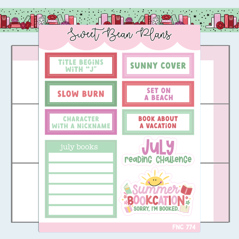 July Reading Challenge Vinyl Planner Stickers | Fnc 774