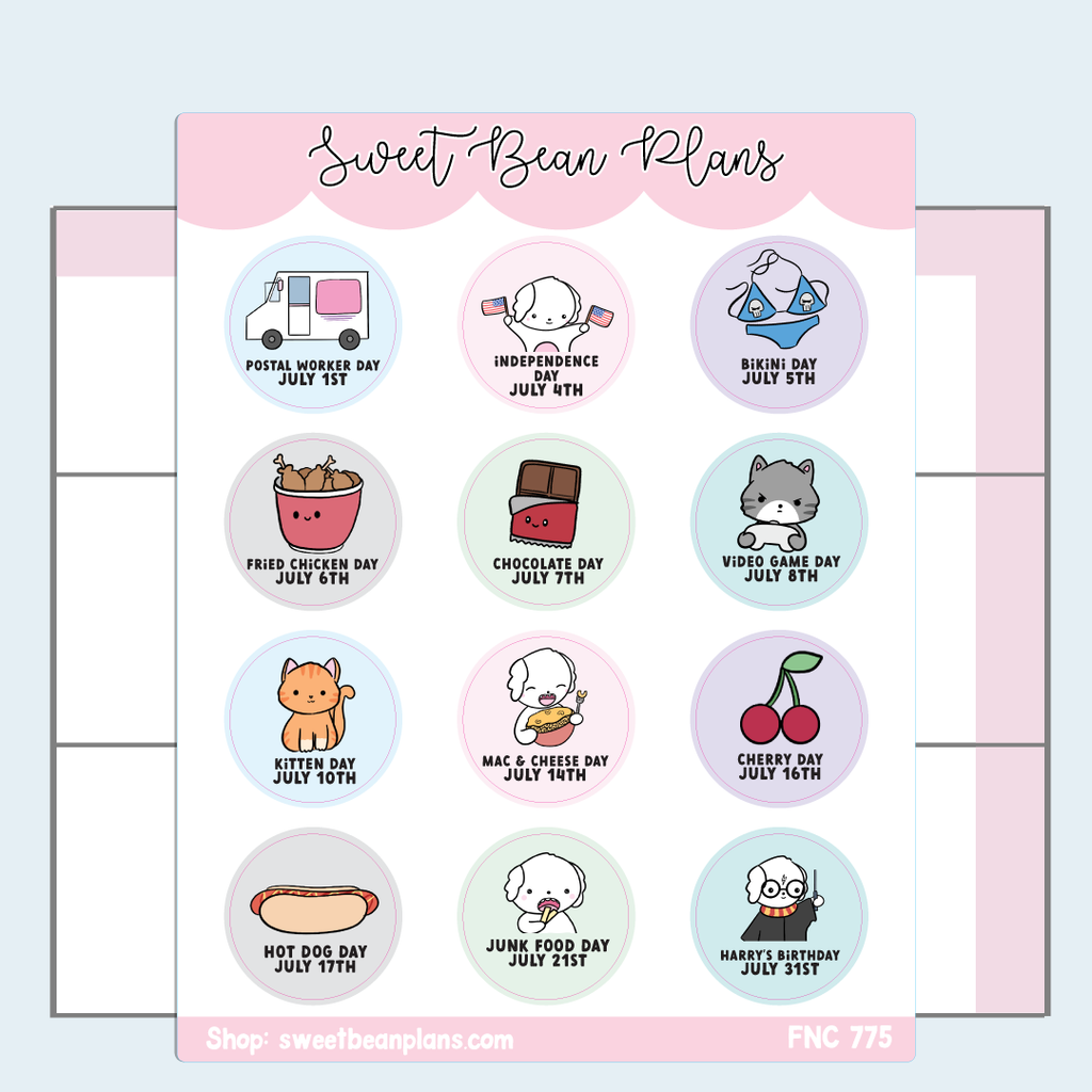 July 2024 Holidays Vinyl Planner Stickers | Fnc 775