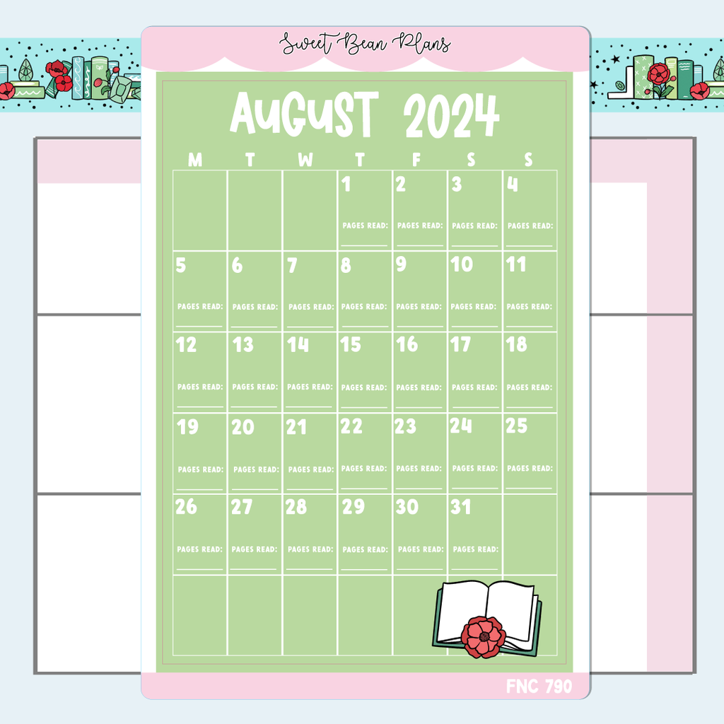 August Reading Calendar Large Vinyl Planner Stickers | Fnc 790