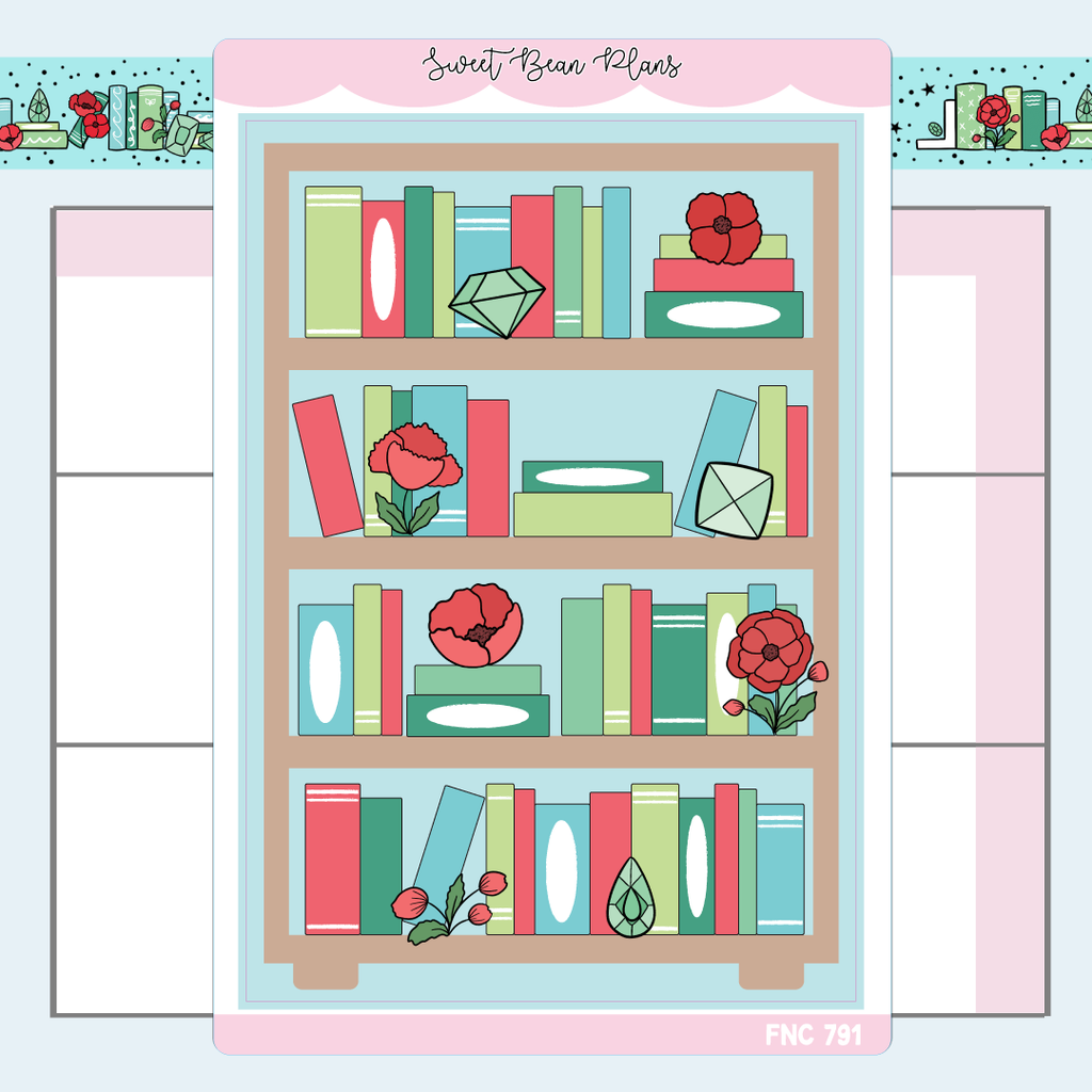 August Bookshelf (2024) Large Vinyl Planner Stickers | Fnc 791