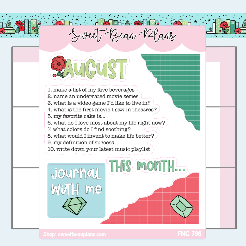 August Journaling Prompts Vinyl Planner Stickers | Fnc 796