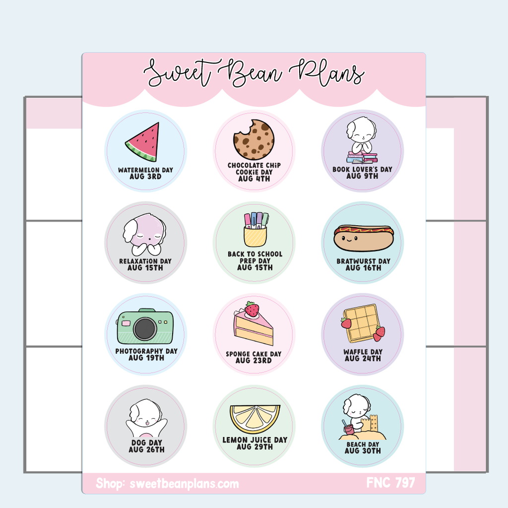 August 2024 Holidays Vinyl Planner Stickers | Fnc 797