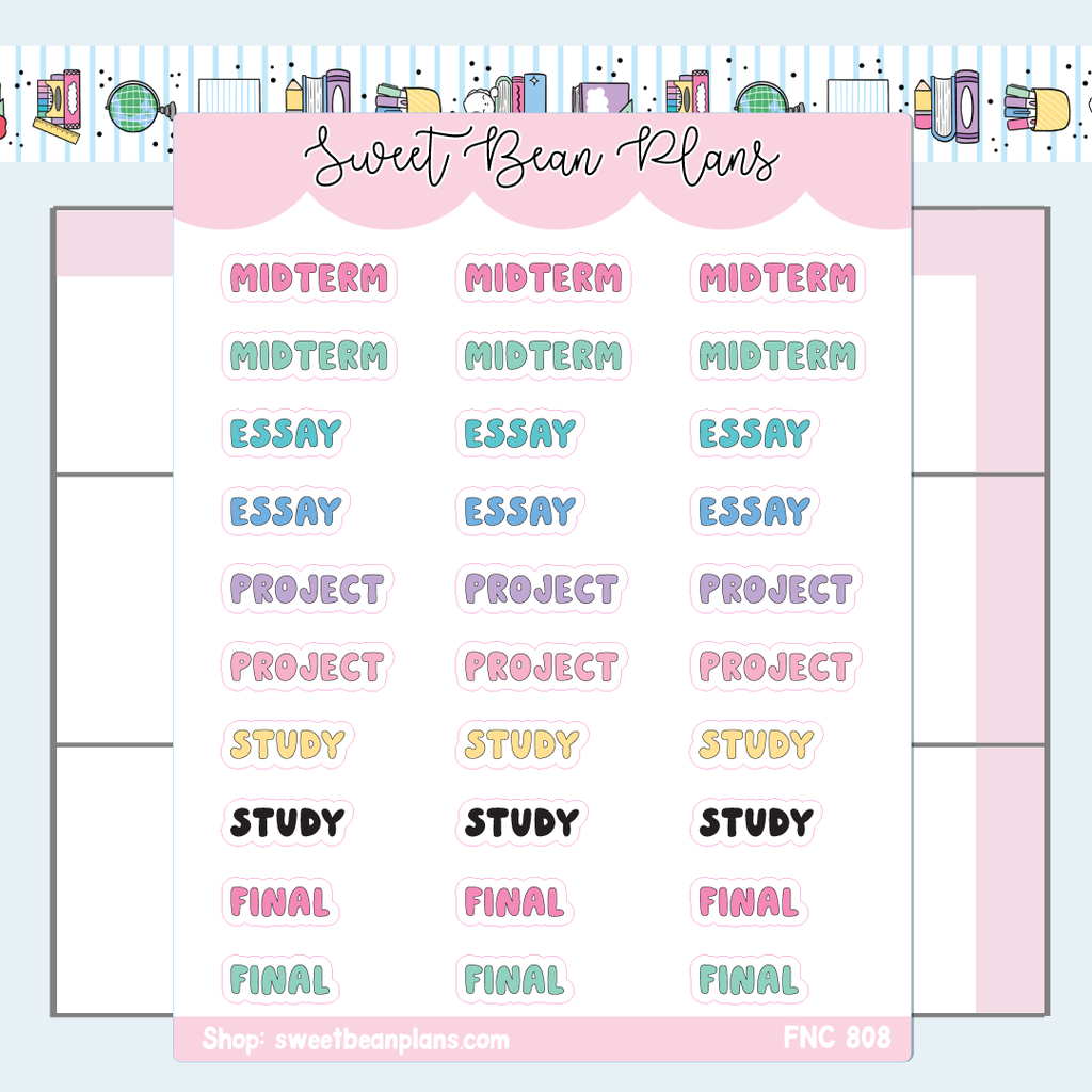 College Words Vinyl Planner Stickers | Fnc 808