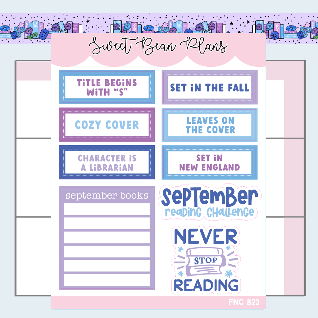 September Reading Challenge Vinyl Planner Stickers | Fnc 823