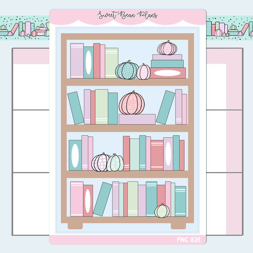 Pastel Pumpkin Bookshelf Large Vinyl Planner Sticker | Fnc 826