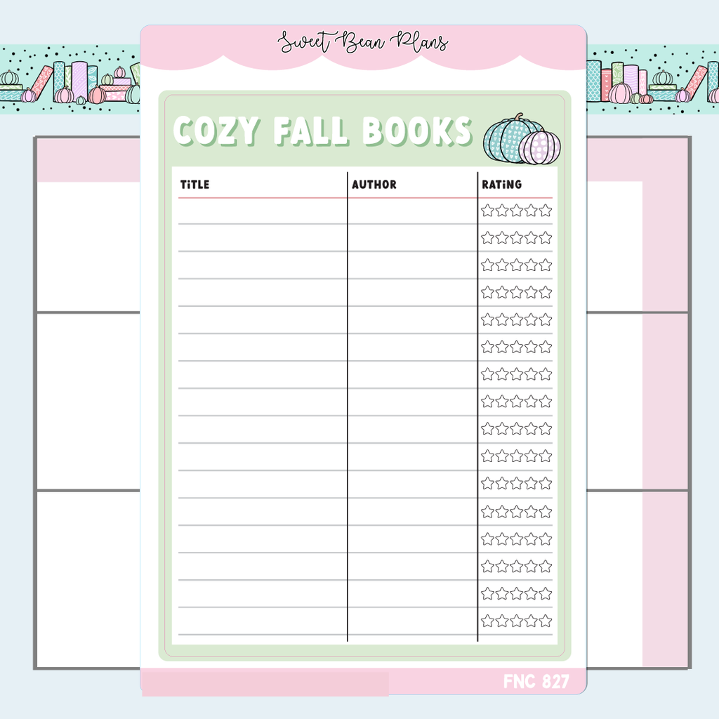 Cozy Fall Book Tracker Large Vinyl Planner Sticker | Fnc 827