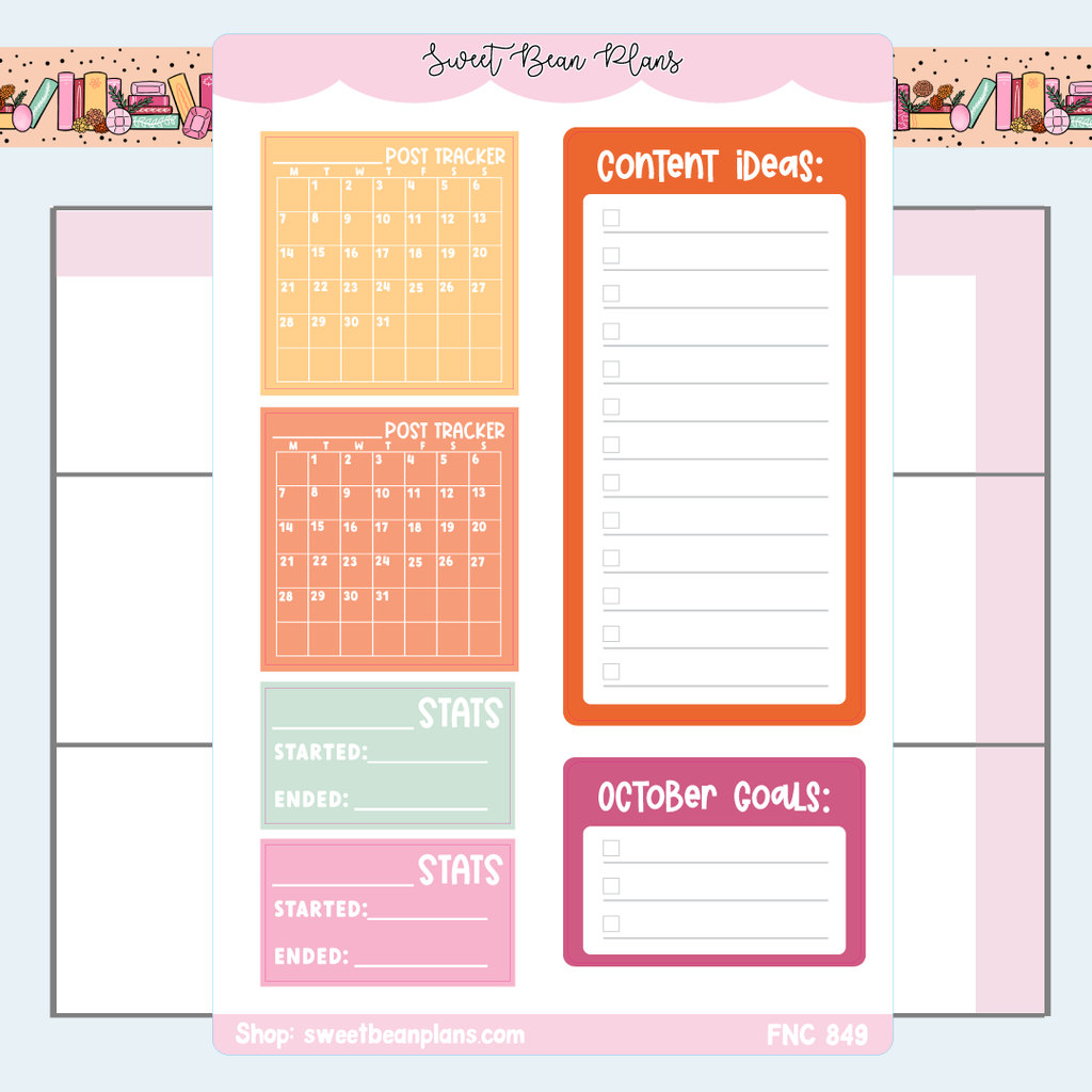 October Social Media Functional Vinyl Planner Stickers | Fnc 849