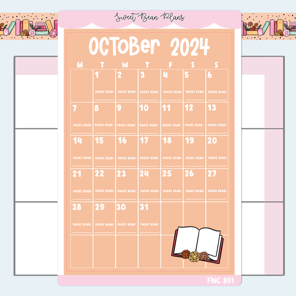 October Reading Calendar Large Vinyl Planner Stickers | Fnc 851