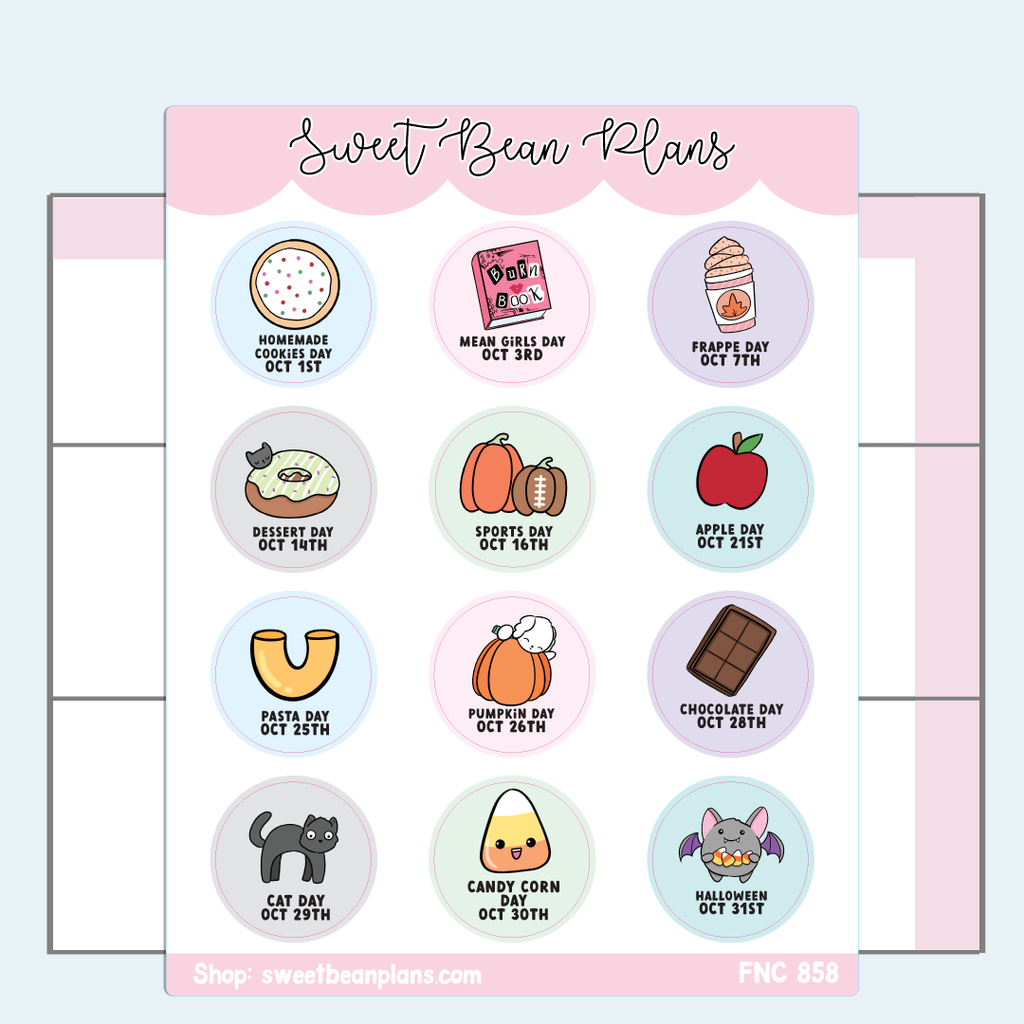 October 2024 Holidays Vinyl Planner Stickers | Fnc 858