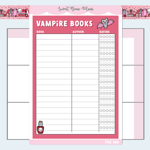 Vampire Book Tracker Large Vinyl Planner Sticker | Fnc 869