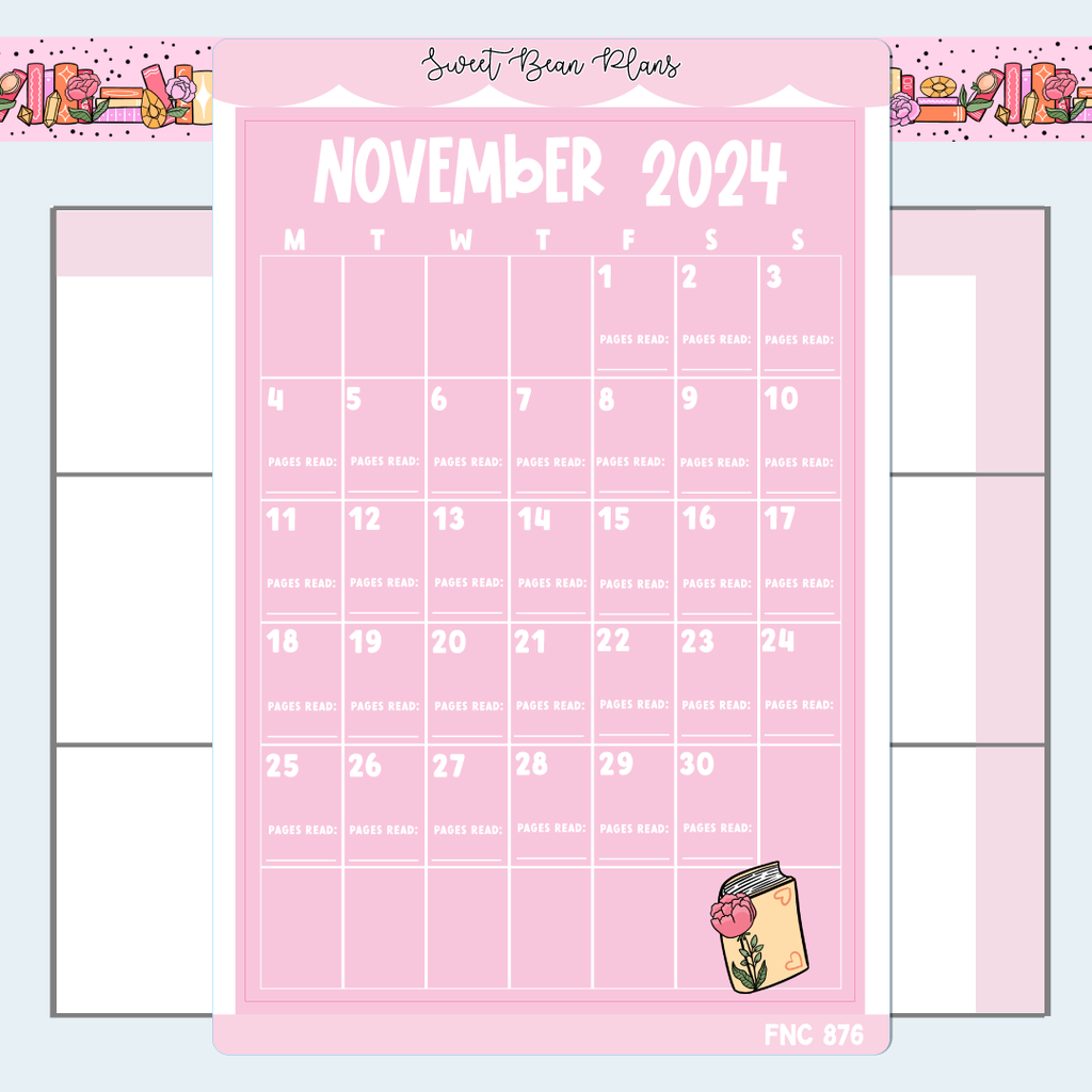 November Reading Calendar Large Vinyl Planner Stickers | Fnc 876