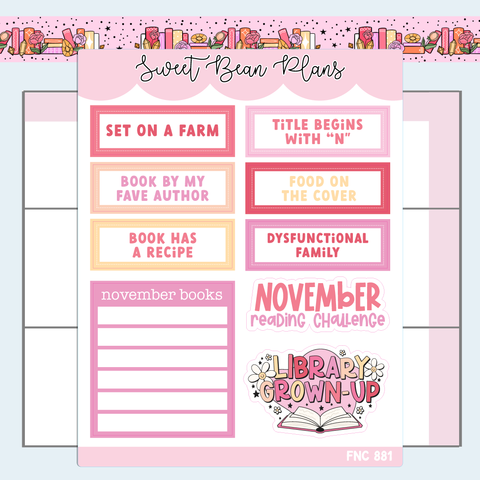 November Reading Challenge (2024) Vinyl Planner Stickers | Fnc 881