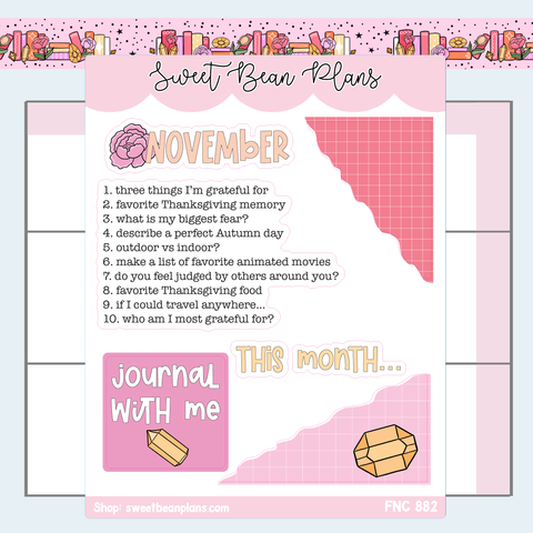 November Journaling Prompts Vinyl Planner Stickers | Fnc 882