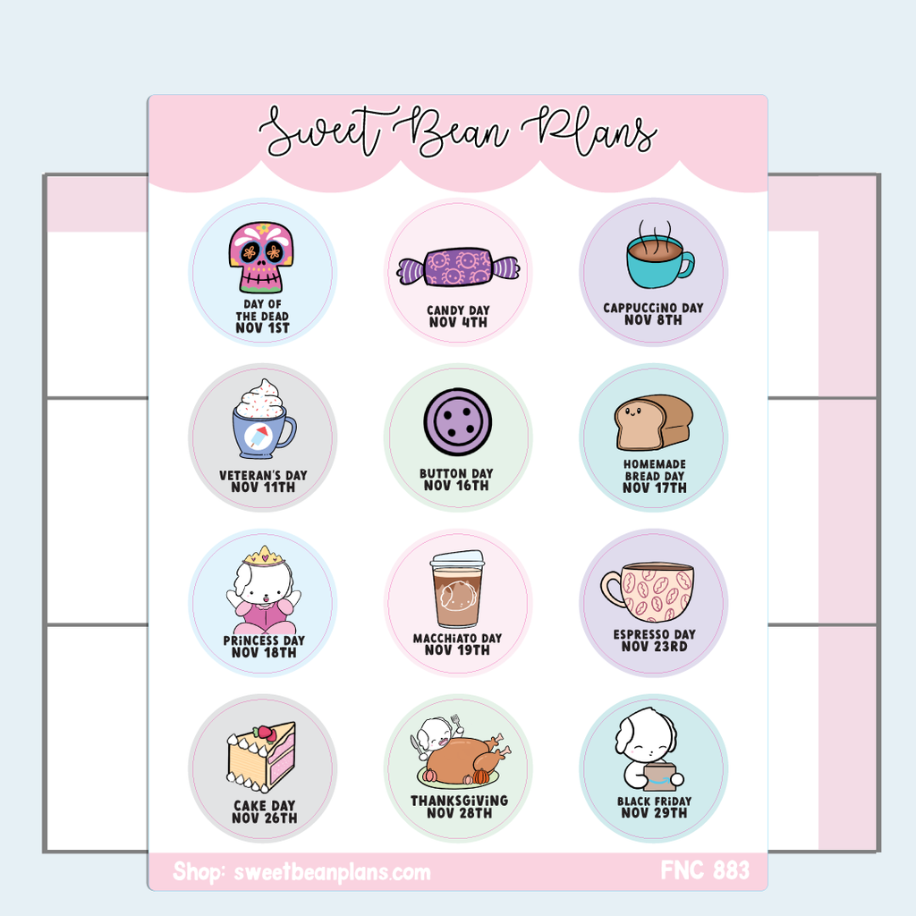 November 2024 Holidays Vinyl Planner Stickers Fnc 883 Sweet Bean Plans