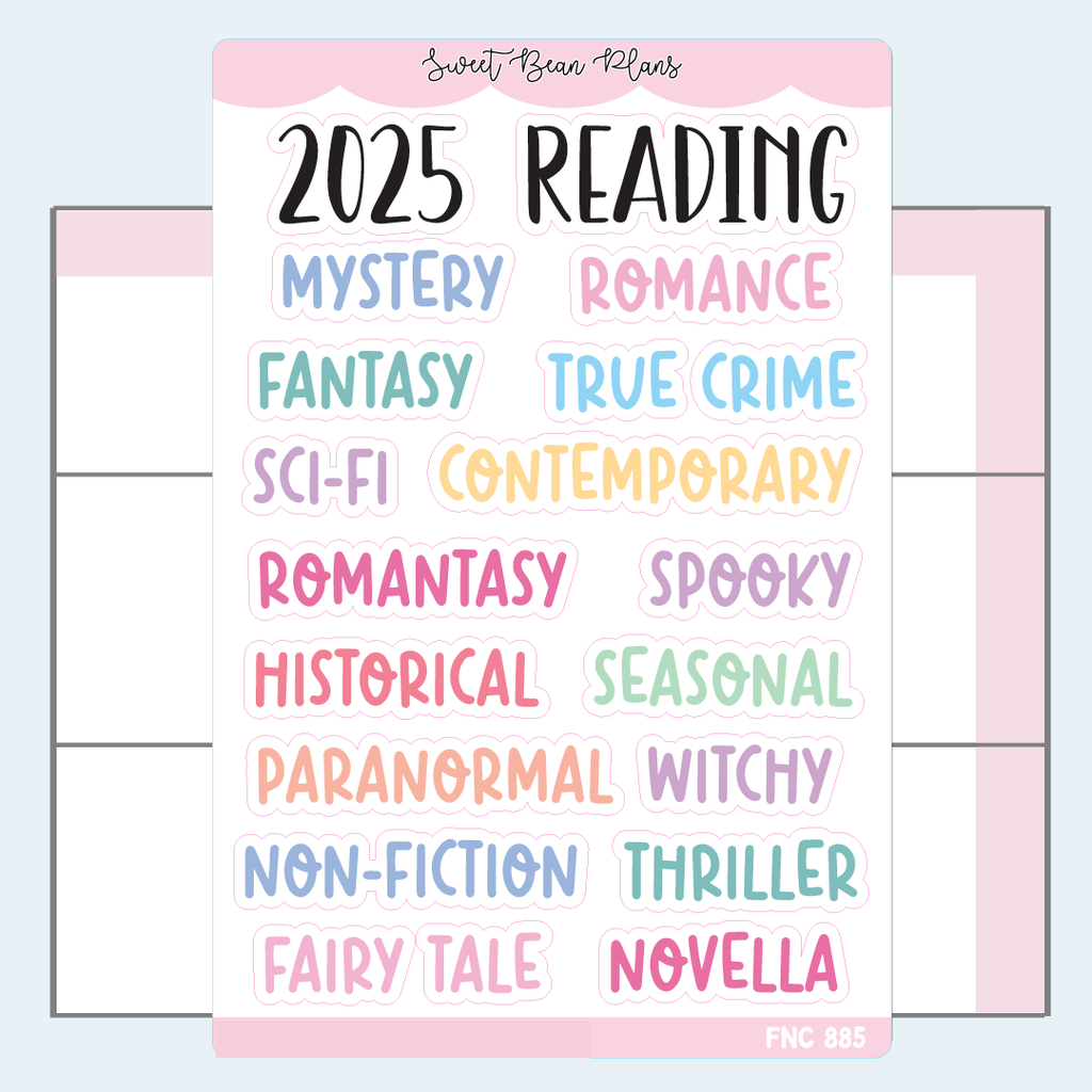 2025 Reading Journal Genre Color Vinyl Planner Stickers | Fnc 885