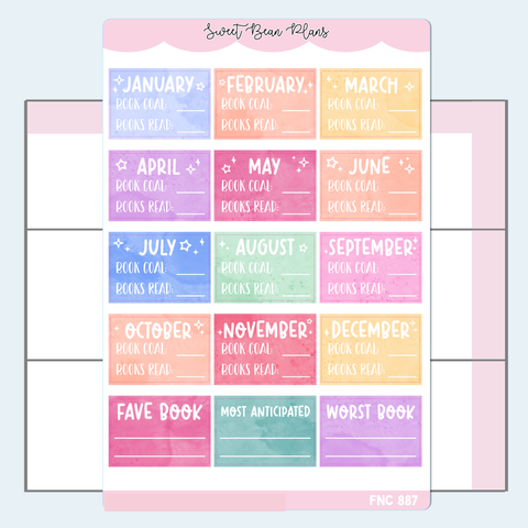 2025 Reading Stats Color Vinyl Planner Stickers | Fnc 887