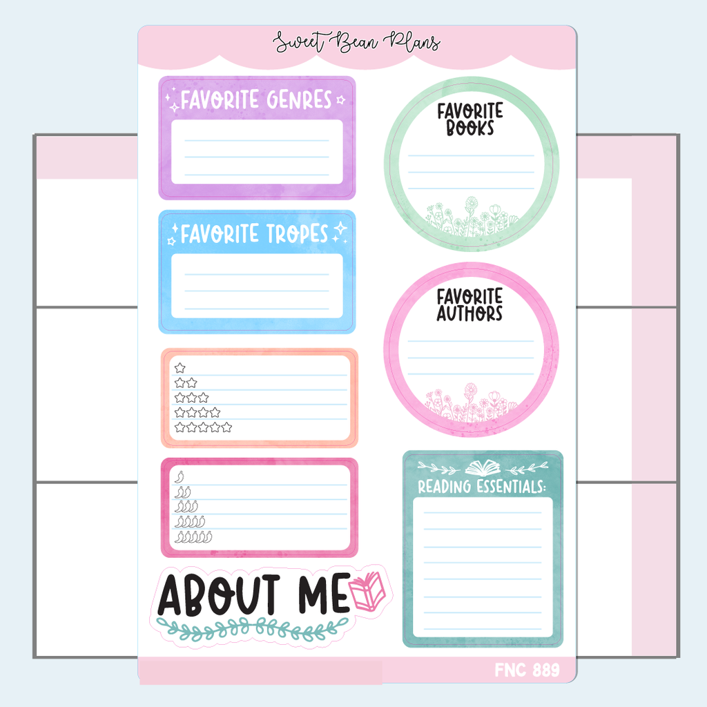 2025 Reading About Me Color Vinyl Planner Stickers | Fnc 889