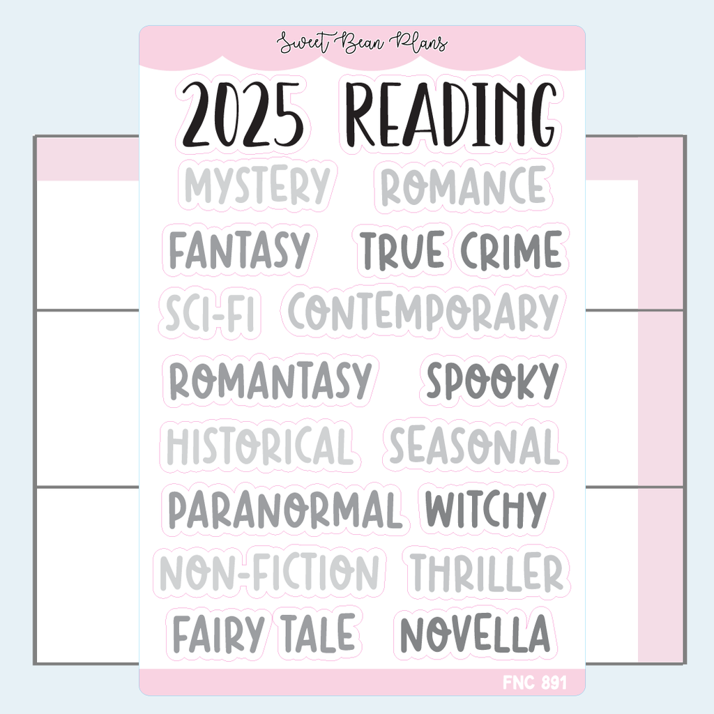 2025 Reading Journal Genre Neutral Vinyl Planner Stickers | Fnc 891