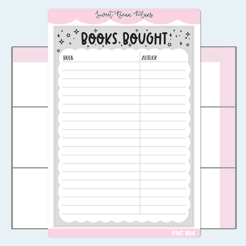 2025 Books Bought Neutral Vinyl Planner Stickers | Fnc 904