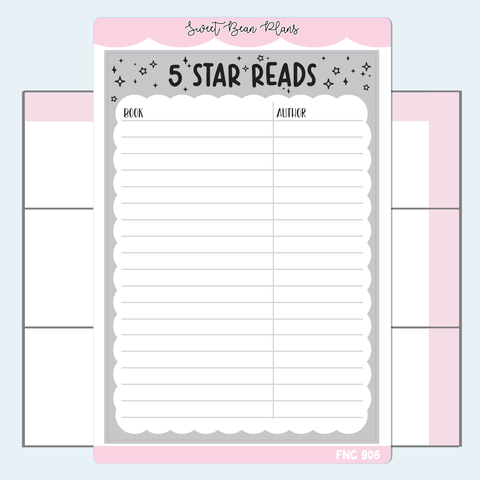 2025 5 Star Reads Tracker Neutral Vinyl Planner Stickers | Fnc 906