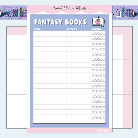 Fantasy Book Tracker Large Vinyl Planner Sticker | Fnc 921