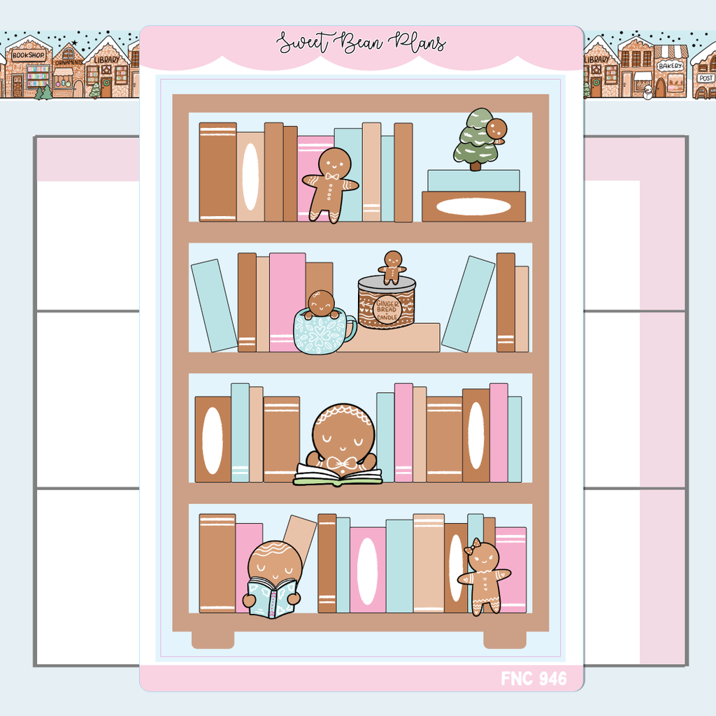 Gingerbread Bookshelf Large Vinyl Planner Sticker | Fnc 946