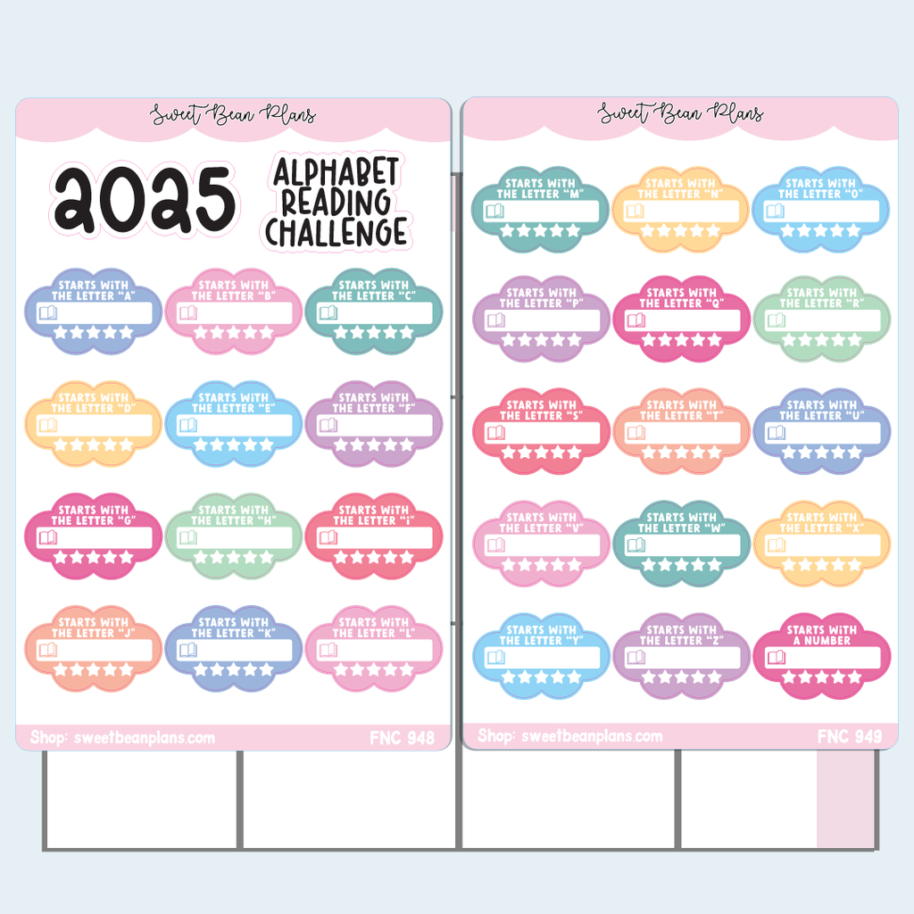 Alphabet Reading Challenge 2025 Vinyl Planner Stickers | Fnc 948-49