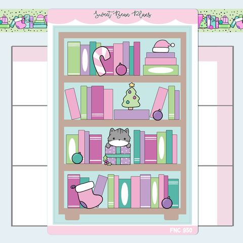 Cute Christmas Bookshelf Large Vinyl Planner Sticker | Fnc 950