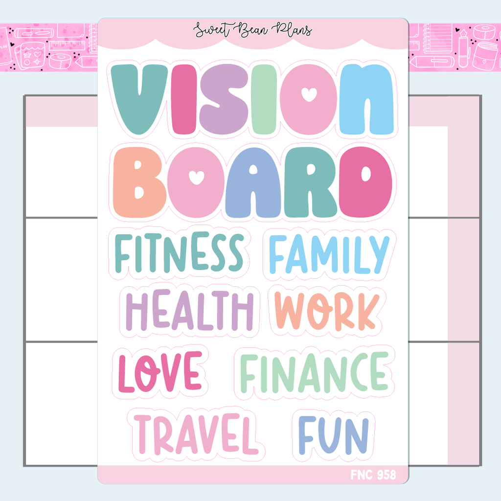 Vision Board Topics 2025 Vinyl Planner Stickers | Fnc 958