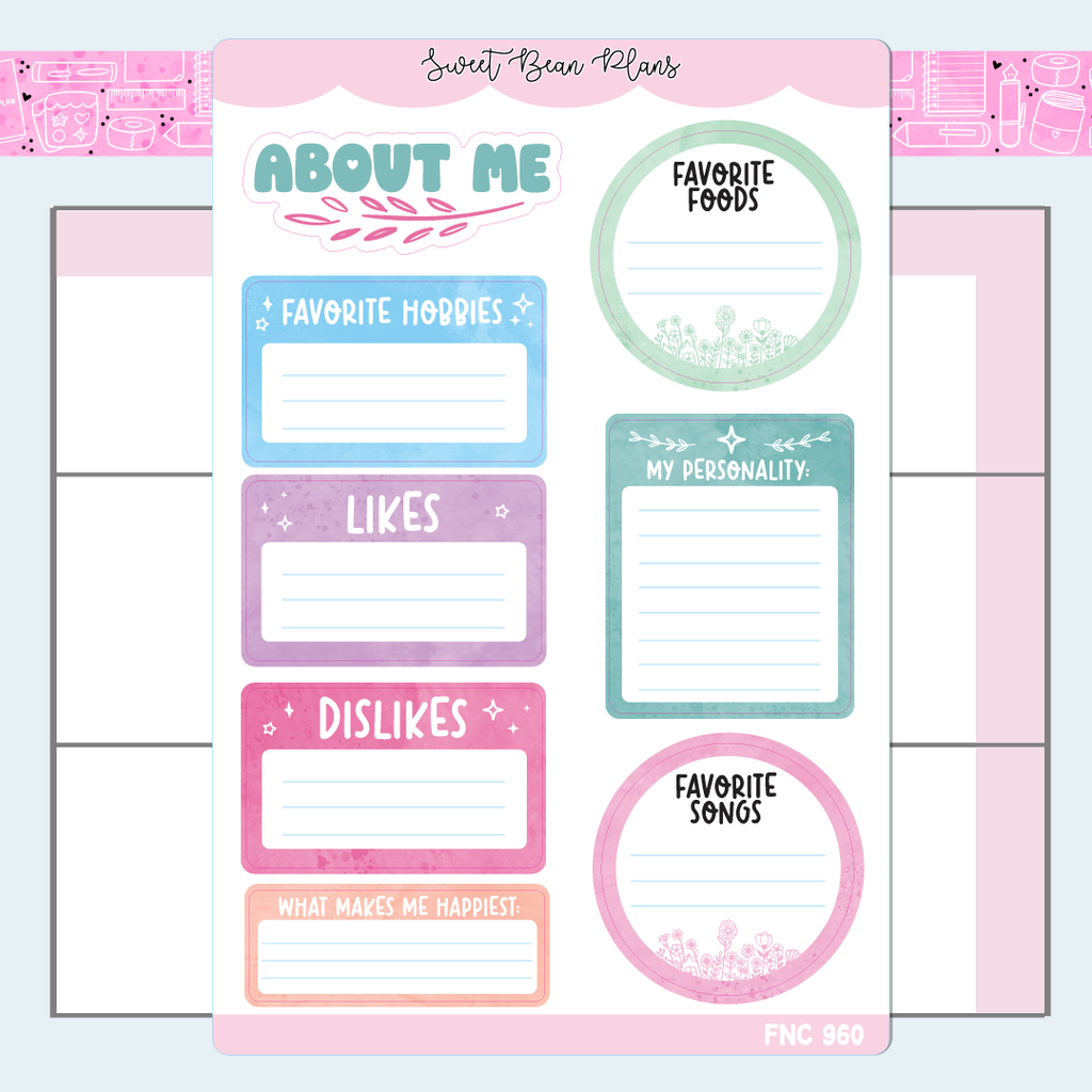 About Me 2025 Vinyl Planner Stickers | Fnc 960