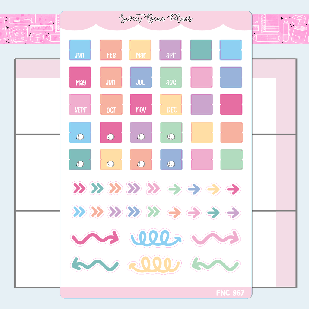 Monthly Tabs + Arrows 2025 Vinyl Planner Stickers | Fnc 967