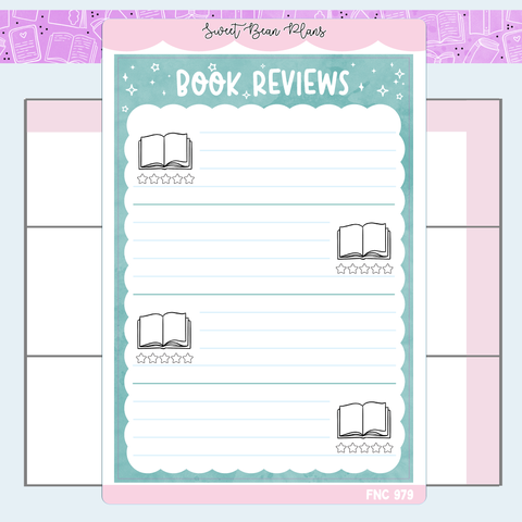 Teal Book Review Vinyl Planner Stickers | Fnc 979