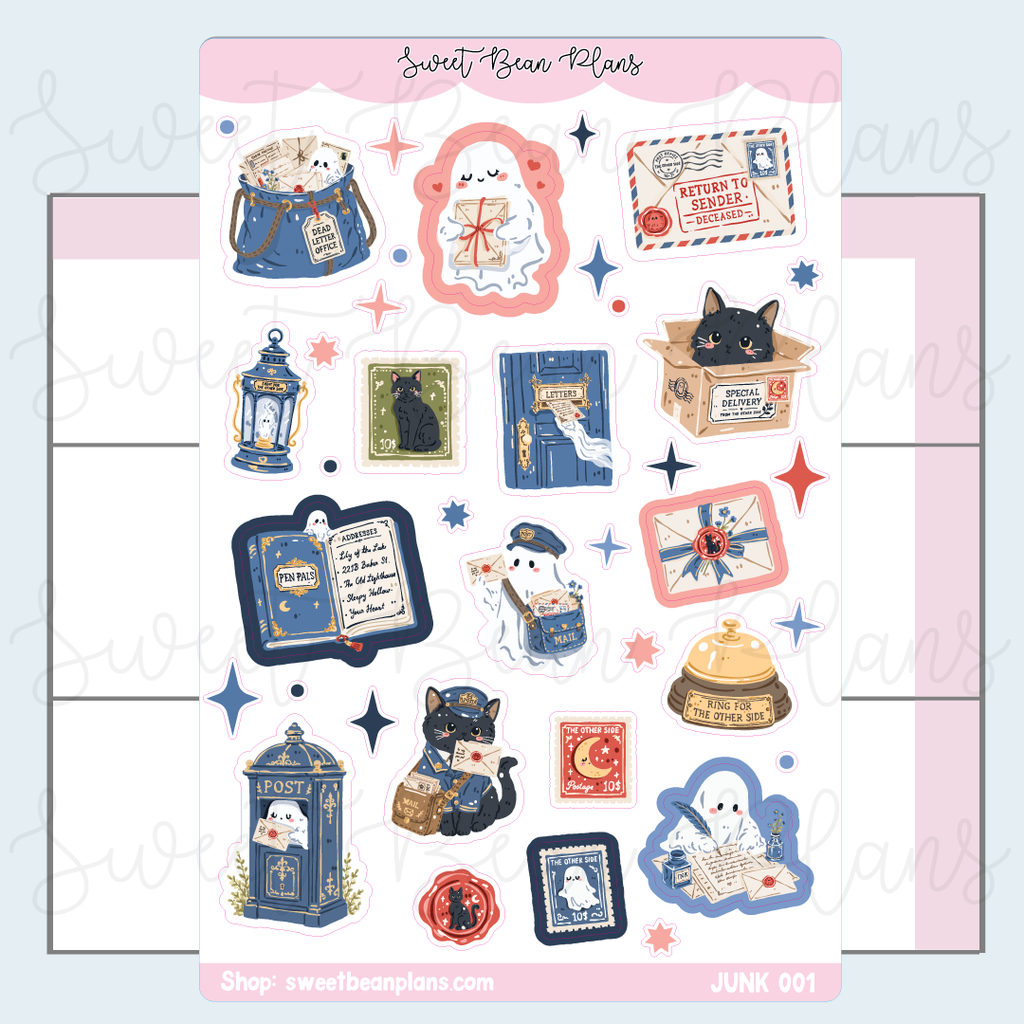 Pen Pal Ghost Doodles Vinyl Junk Journal Stickers | Junk001