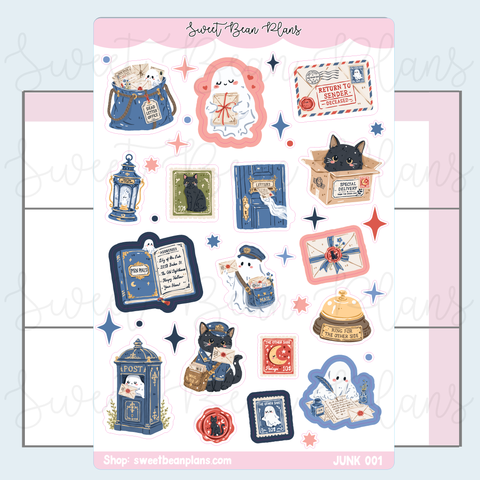 Pen Pal Ghost Doodles Vinyl Junk Journal Stickers | Junk001