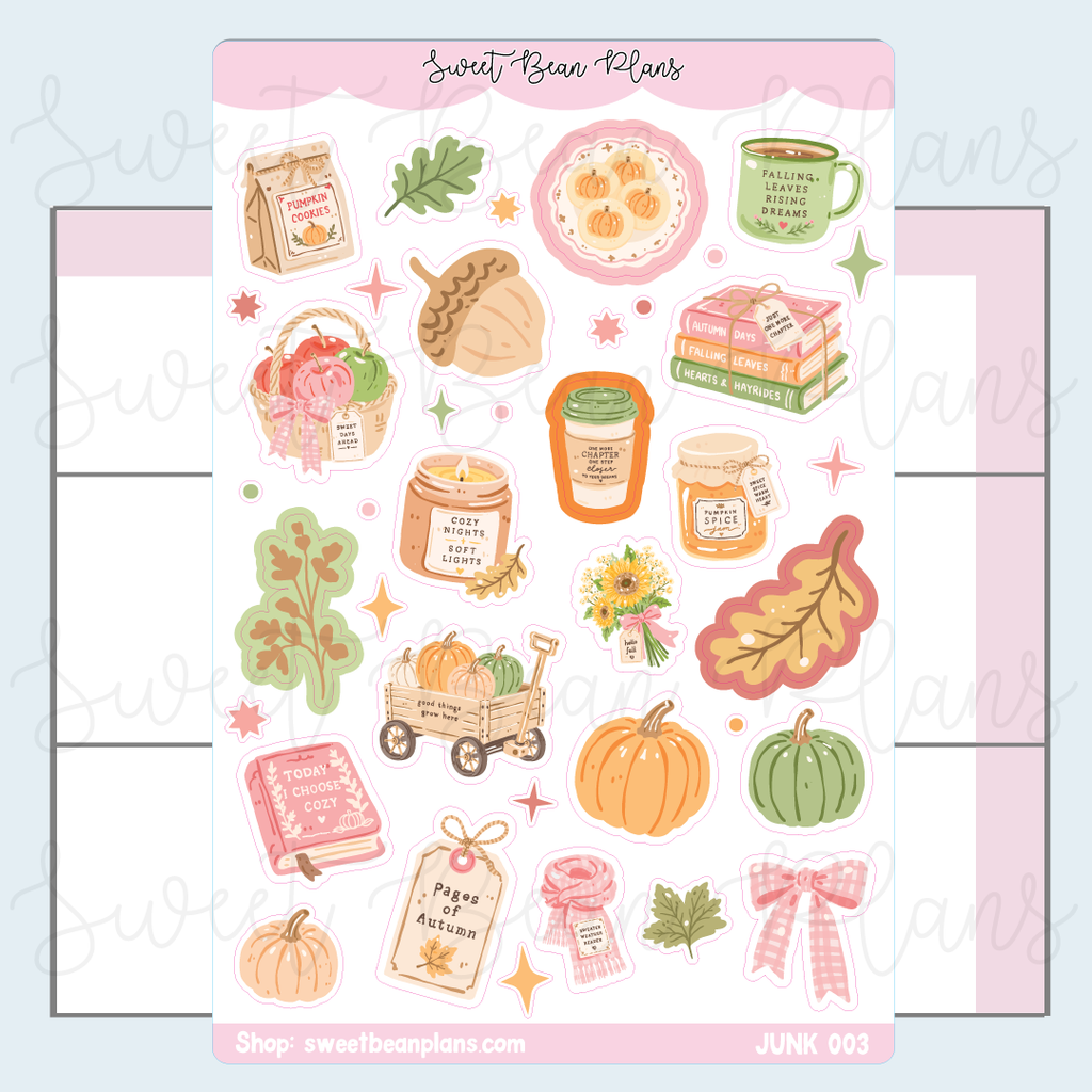 Fall Picnic Doodles Vinyl Junk Journal Stickers | Junk003
