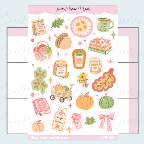 Fall Picnic Doodles Vinyl Junk Journal Stickers | Junk003