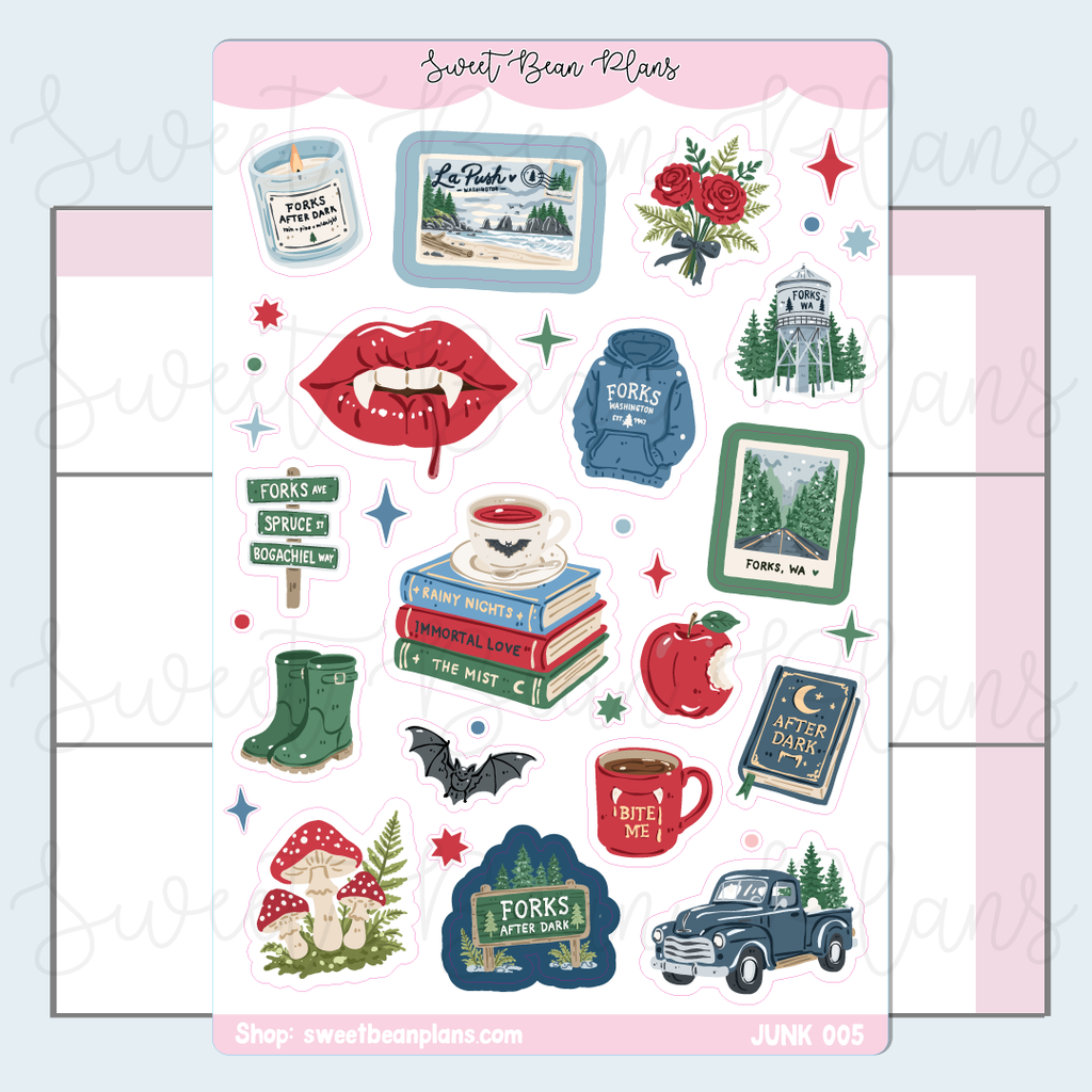 Forks Doodles Vinyl Junk Journal Stickers | Junk005