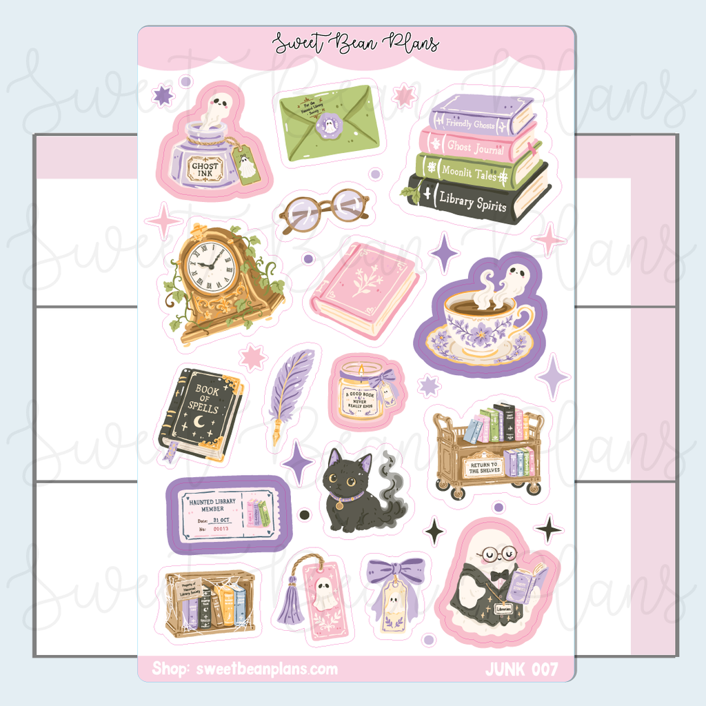Library Spirits Doodles Vinyl Junk Journal Stickers | Junk007