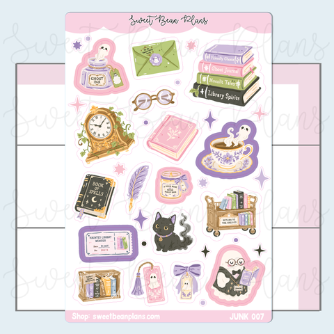 Library Spirits Doodles Vinyl Junk Journal Stickers | Junk007