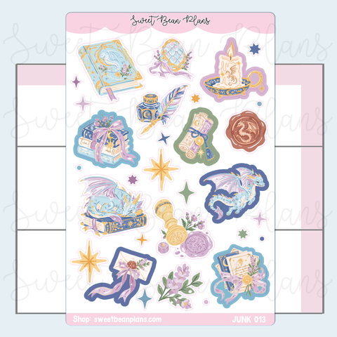 Frosty Dragons Doodles Vinyl Junk Journal Stickers | Junk013