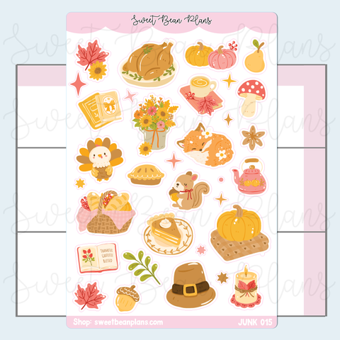 Thanksgiving Doodles Vinyl Junk Journal Stickers | Junk015