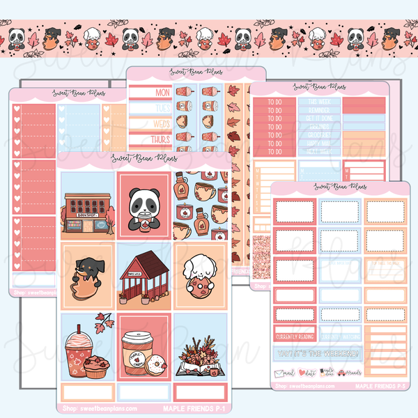 Maple Friends Weekly Kit Vinyl Planner Stickers