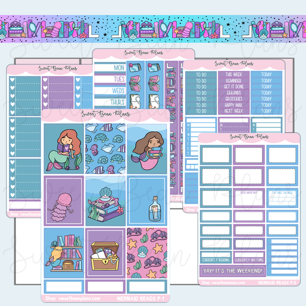 Mermaid Reads Weekly Kit Vinyl Planner Stickers