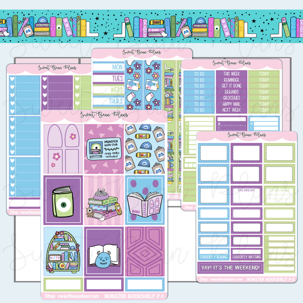 Monsters Bookshelf Weekly Kit Vinyl Planner Stickers