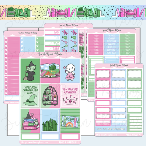 Pink & Green Weekly Kit Vinyl Planner Stickers