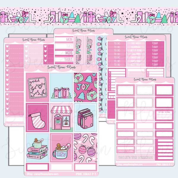 Pink Christmas Weekly Kit Vinyl Planner Stickers