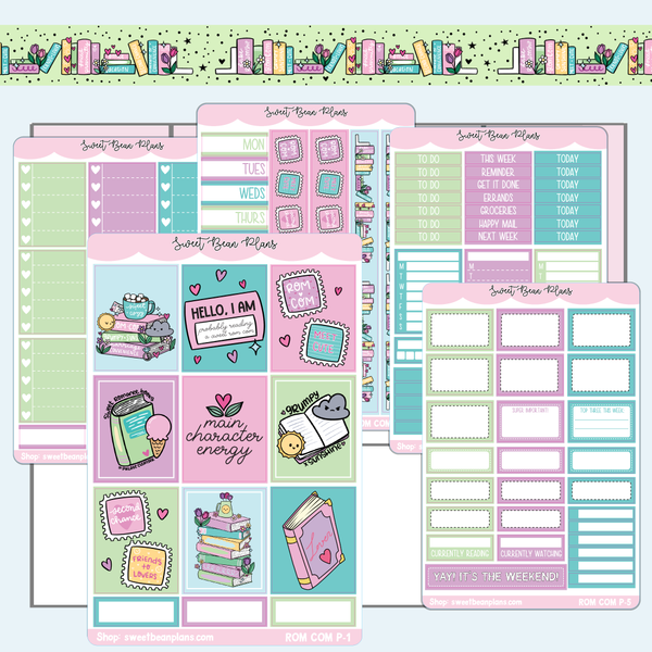 Rom Com Bookshelf Weekly Kit Vinyl Planner Stickers – Sweet Bean Plans